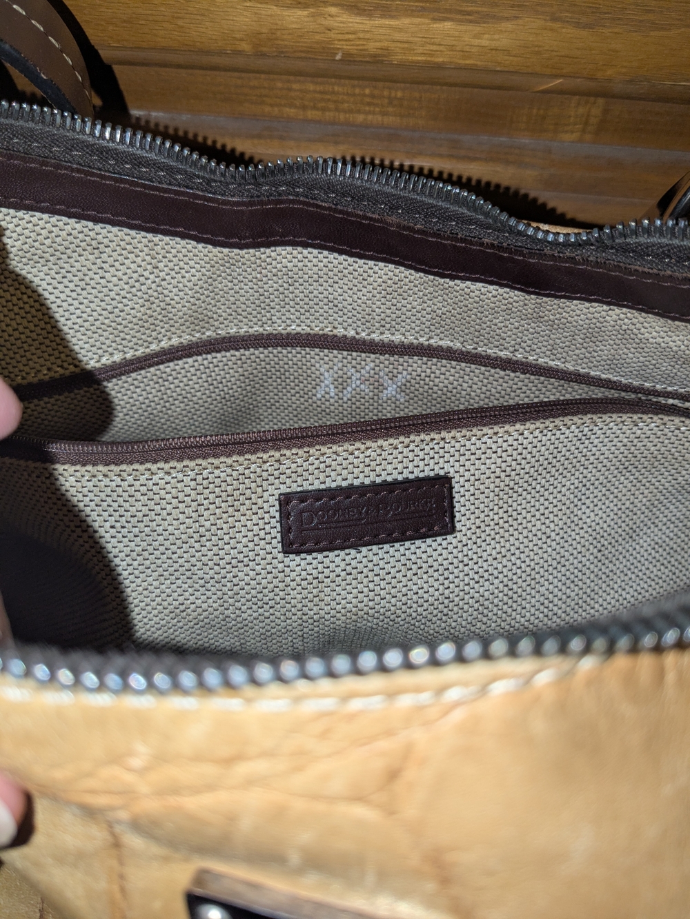 Dooney & Bourke Tan Croc-Embossed Shoulder Bag with Dark Brown Trim - Picture 6 of 11